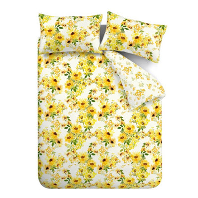 Catherine Lansfield Sunflowers Reversible Duvet Cover Set with Pillowcases Yellow