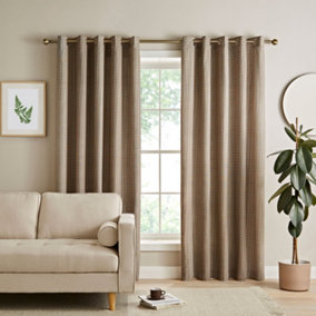 Catherine Lansfield Textured Thermal Insulating 46x54 Inch Eyelet Curtains Two Panels Natural