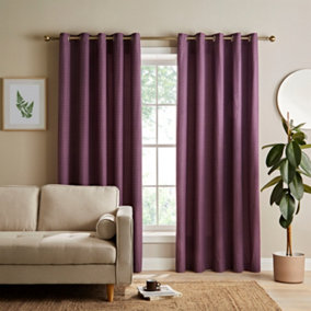Catherine Lansfield Textured Thermal Insulating 46x54 Inch  Eyelet Curtains Two Panels Plum