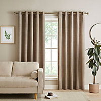 Catherine Lansfield Textured Thermal Insulating 66x90 Inch  Eyelet Curtains Two Panels Natural