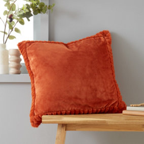 Catherine Lansfield Velvet and Faux Fur 55x55cm Cushion Burnt Orange
