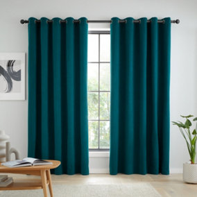 Catherine Lansfield Wilson Blackout Thermal 117x137cm Curtains Two Panels Green