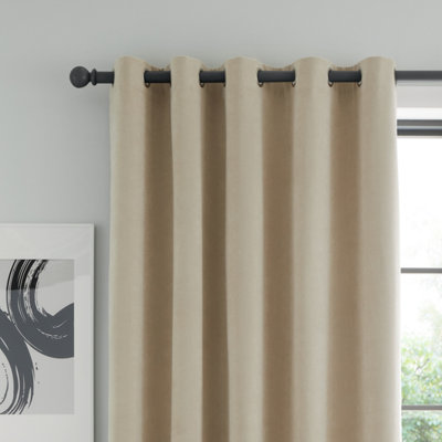 Catherine Lansfield Wilson Blackout Thermal 117x137cm Curtains Two Panels Natural