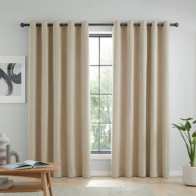 Catherine Lansfield Wilson Blackout Thermal 117x137cm Curtains Two Panels Natural