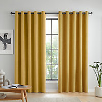 Catherine Lansfield Wilson Blackout Thermal 117x137cm Curtains Two Panels Yellow