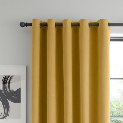 Catherine Lansfield Wilson Blackout Thermal 117x137cm Curtains Two Panels Yellow