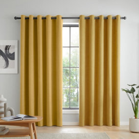 Catherine Lansfield Wilson Blackout Thermal 168x137cm Curtains Two Panels Yellow