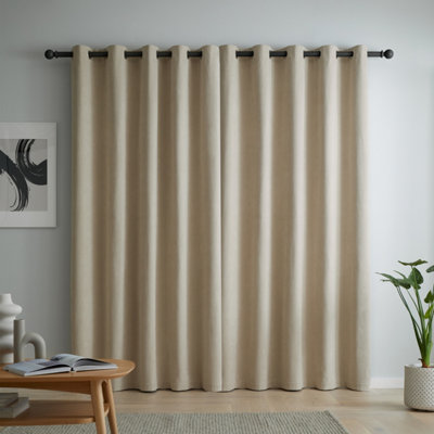 Catherine Lansfield Wilson Blackout Thermal 168x183cm Curtains Two Panels Natural