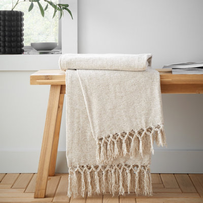 Catherine Lansfield Wilson Plain Chenille 130x170cm Blanket Throw Natural