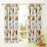 Catherine Lansfield Woodland Adventure 66x72 Inch Fully Reversible Two Curtain Panels White Grey