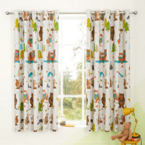 Catherine Lansfield Woodland Adventure 66x72 Inch Fully Reversible Two Curtain Panels White Grey