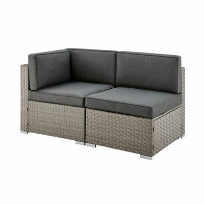 Catina 7 Piece Modular Grey Rattan Sofa Garden L- Shaped U- Shaped Lounge Set with Glass Topped Coffee Table Grey Cushions - 5