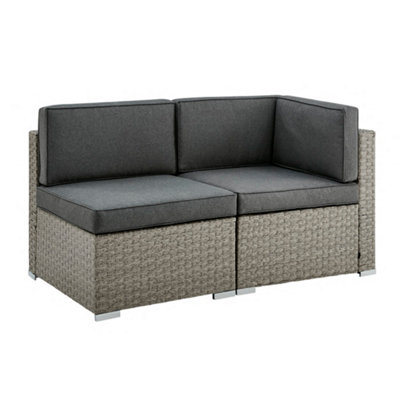 Catina 7 Piece Modular Grey Rattan Sofa Garden L- Shaped U- Shaped Lounge Set with Glass Topped Coffee Table Grey Cushions - 6