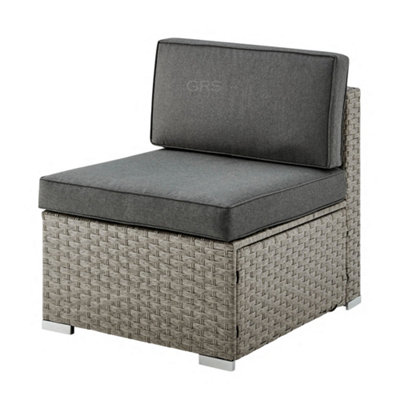 Catina 7 Piece Modular Grey Rattan Sofa Garden L- Shaped U- Shaped Lounge Set with Glass Topped Coffee Table Grey Cushions - 7