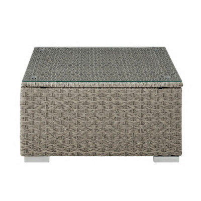Catina 7 Piece Modular Grey Rattan Sofa Garden L- Shaped U- Shaped Lounge Set with Glass Topped Coffee Table Grey Cushions - 8