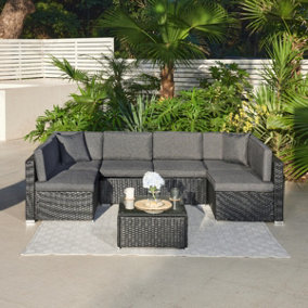 Catina 7 Piece Modular Rattan Sofa Garden Lounge Set , Black