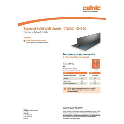 Catnic CN50C Steel Lintel for External Solid Double Brickwork Wall Length 1500mm