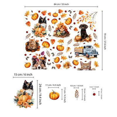 Cats & Dogs Enjoying The Autumn Window Clings - Double-Sided Fall ...
