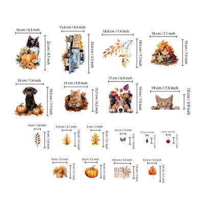 Cats & Dogs Enjoying The Autumn Window Clings - Double-Sided Fall ...