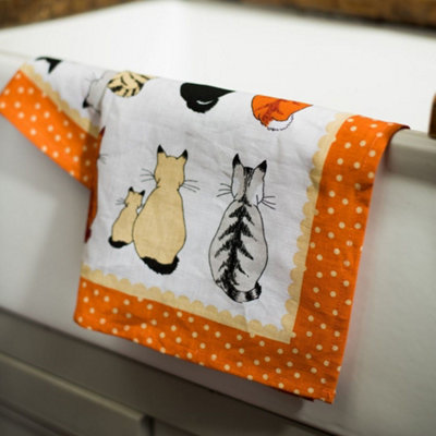Cats In Waiting Animal Print 100% Cotton Tea Towel