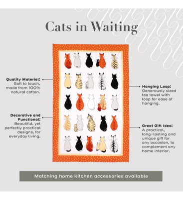Cats In Waiting Animal Print 100% Cotton Tea Towel - 3