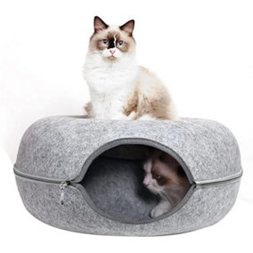 Cats Tunnel Natural Felt Pet Cat cave bed Nest Round House Donut Interactive Toy Size L
