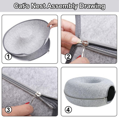 Cats Tunnel Natural Felt Pet Cat Cave Bed Nest Round House Donuts Interactive Toy 50 CM Diameter Light Grey