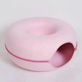 Cats Tunnel Natural Felt Pet Cat Cave Bed Nest Round House Donuts Interactive Toy 50 CM Diameter Pink