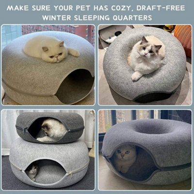 Cats Tunnel Natural Felt Pet Cat Cave Bed Nest Round House Donuts Interactive Toy 50 CM Diameter
