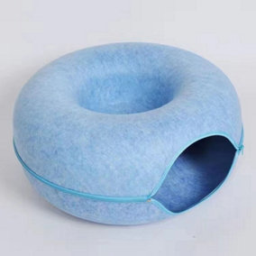 Cats Tunnel Natural Felt Pet Cat Cave Bed Nest Round House Donuts Interactive Toy 60 CM Diameter Blue