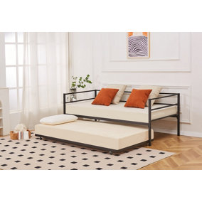 Catton Minimalistic Black Metal Day Bed Frame With Trundle