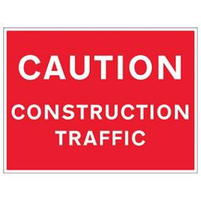 CAUTION CONSTRUCTION TRAFFIC Safety Sign - 3mm Alum. Comp 600x450mm