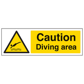 Caution Diving Area Warning Water Sign - Adhesive Vinyl 300x100mm (x3)