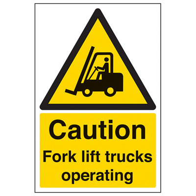 CAUTION FORK LIFT TRUCKS Warning Sign - 1mm Rigid Plastic 300x400mm ...