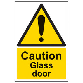 Caution Glass Door Warning Sign - 1mm Rigid Plastic - 150x200mm (x3)