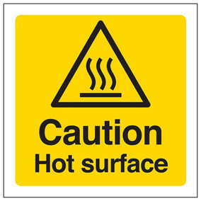 Caution Hot Surface Warning Sign - Rigid Plastic - 100x100mm (x3)