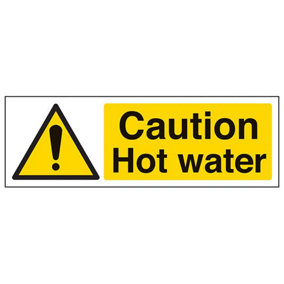 Caution Hot Water Temperature Sign - Adhesive Vinyl - 300x100mm (x3)