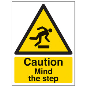 Caution Mind The Step - Warning Sign - Adhesive Vinyl - 150x200mm (x3)