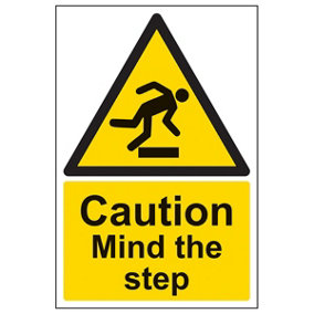Caution Mind The Step - Warning Sign - Rigid Plastic - 200x300mm (x3)