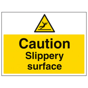 Caution Slippery Surface Safety Sign - Rigid Plastic - 400x300mm (x3)