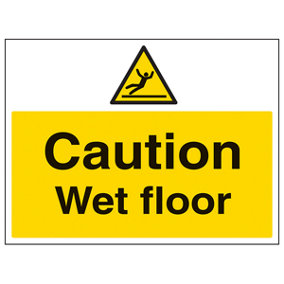 Caution Wet Floor Safety Warning Sign - Rigid Plastic - 400x300mm (x3)