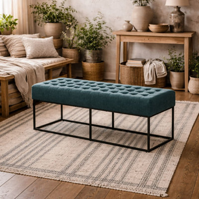 Cavan Upholstered Diamond Bench Yale Blue Chenille