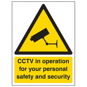 CCTV for Personal Safety Security Sign Adhesive Vinyl - 300x400mm (x3)