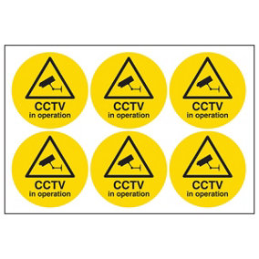 CCTV IN OPERATION 6x Security Sign - Self Adhesive 100mm Diameter