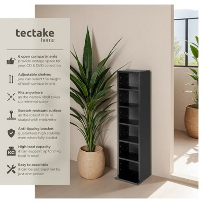 CD DVD Storage Tower Media Display Unit Adjustable Shelves Wood Effect ...