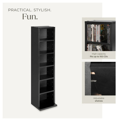 CD DVD Storage Tower Media Display Unit Adjustable Shelves Wood Effect ...
