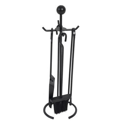 Cedar Fireside Companion Set with Poker Tongs Coal Shovel Brush Tool Stand Iron - 4