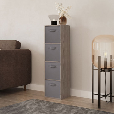 Cedar Grey, Grey - 4-Tier Cube Shelving Unit with Inserts