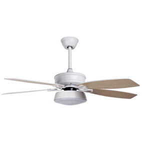 Ceiling Fan with Light White and Light Wood LOGAN
