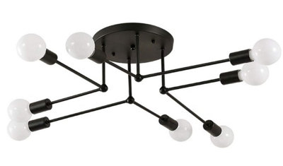 Ceiling Lamp E27 Iron Simple Ceiling Lamp 8 Heads Black Nordic